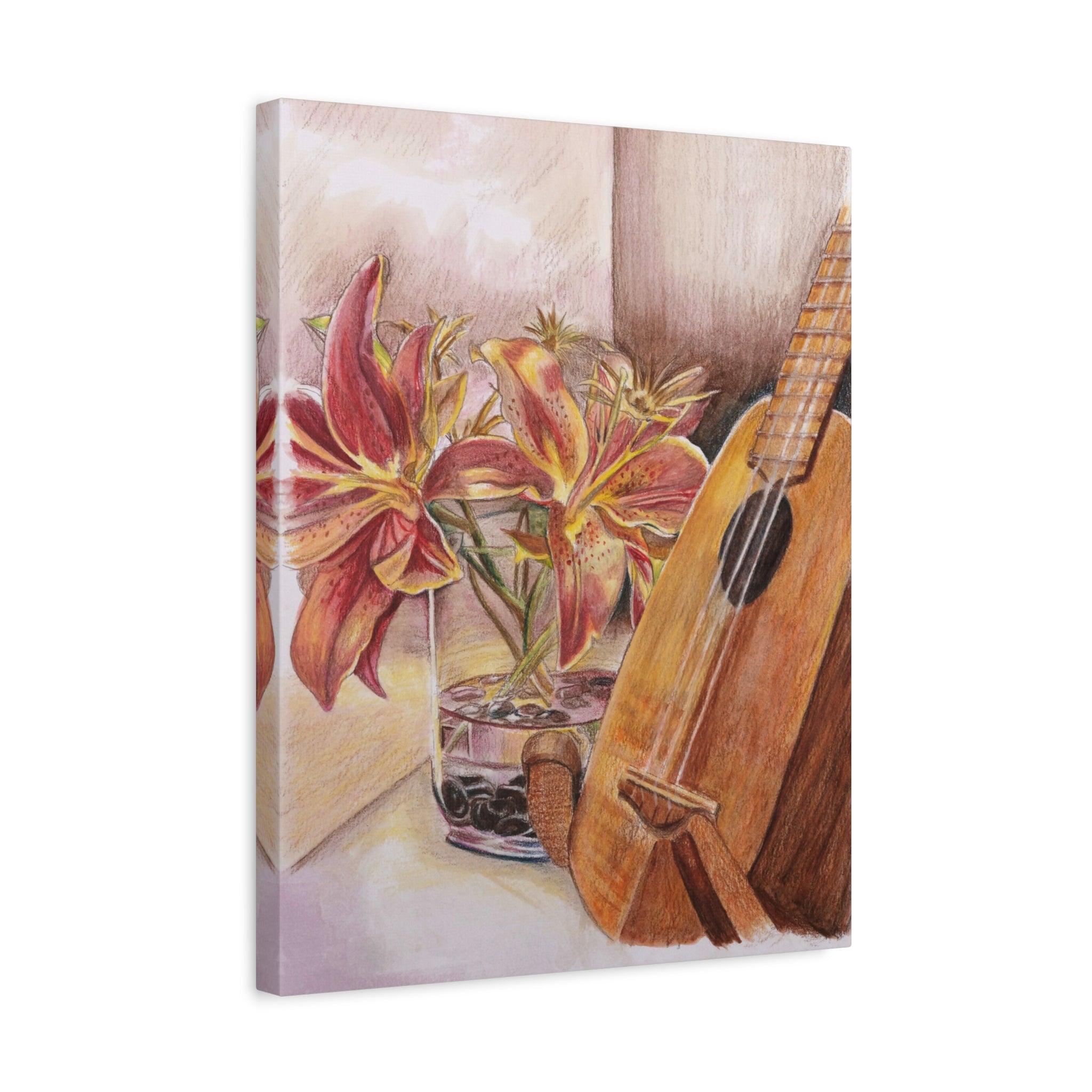 Ukulele and Lilies - Canvas Fine Art Print