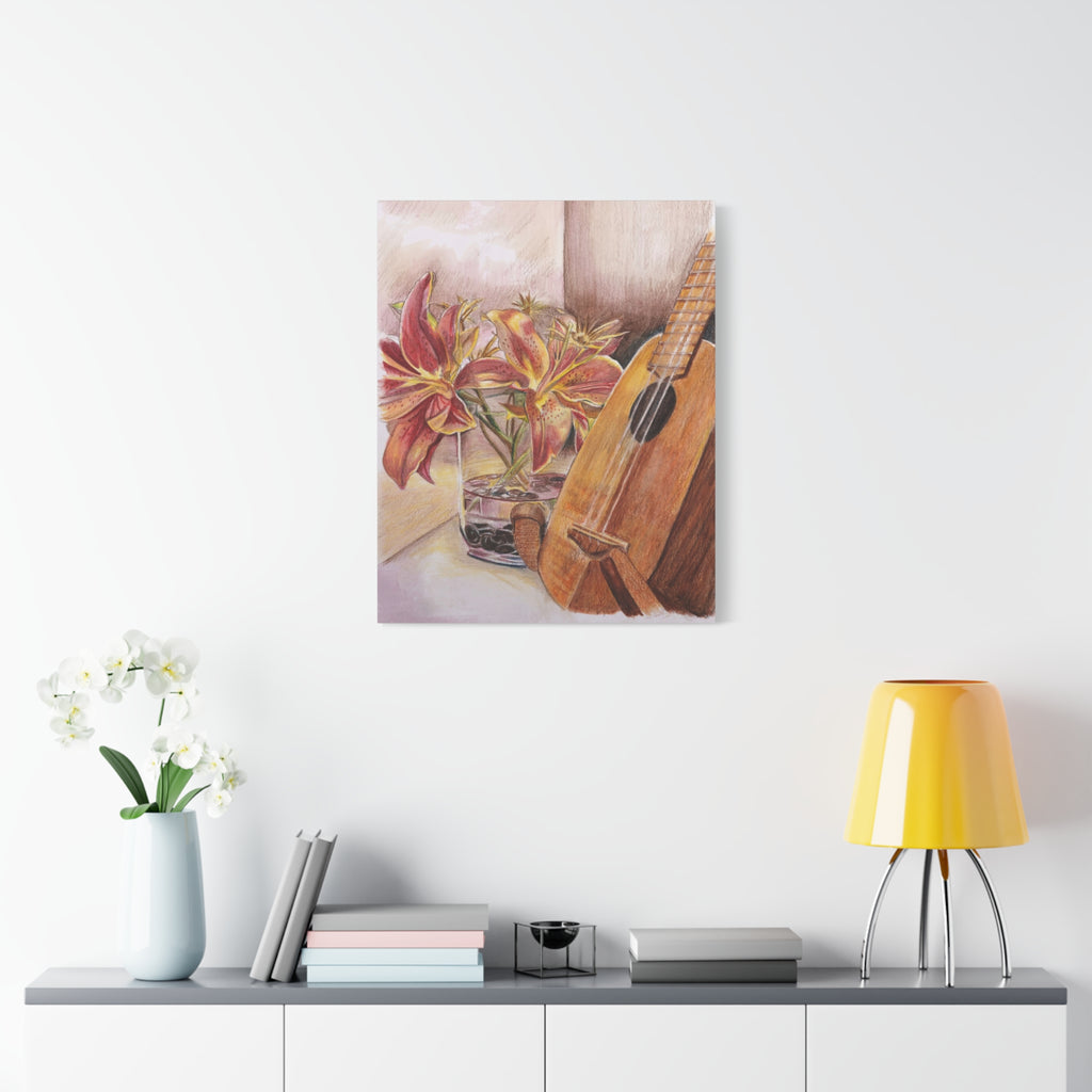 Ukulele and Lilies - Canvas Fine Art Print