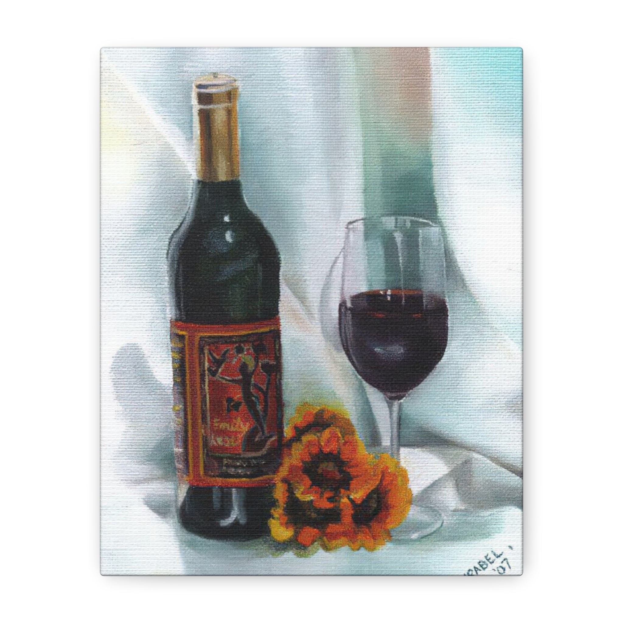 Bottle and Glass Still Life - Canvas Fine Art Print