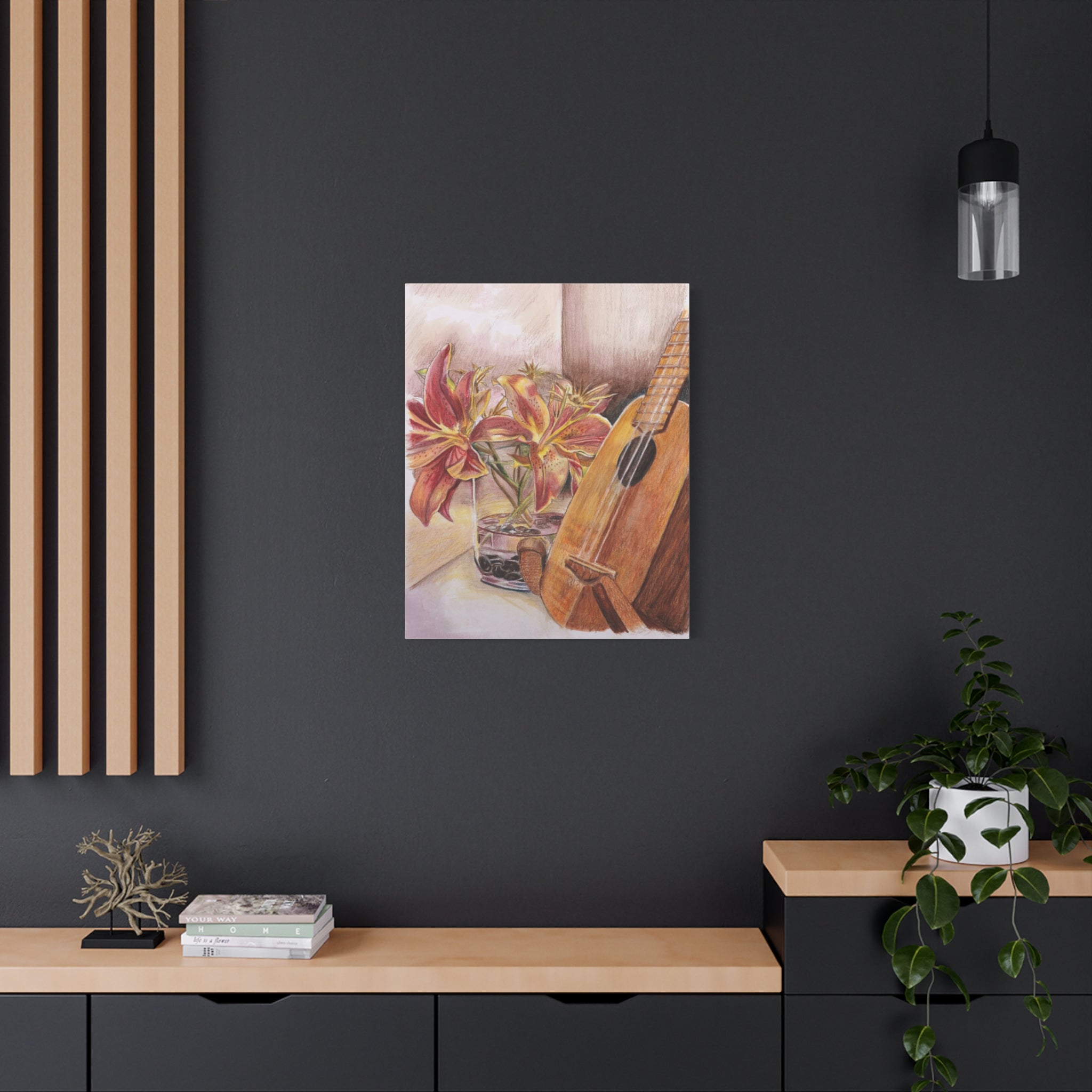 Ukulele and Lilies - Canvas Fine Art Print