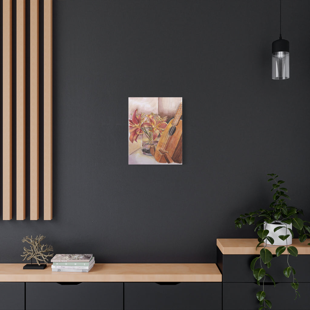 Ukulele and Lilies - Canvas Fine Art Print