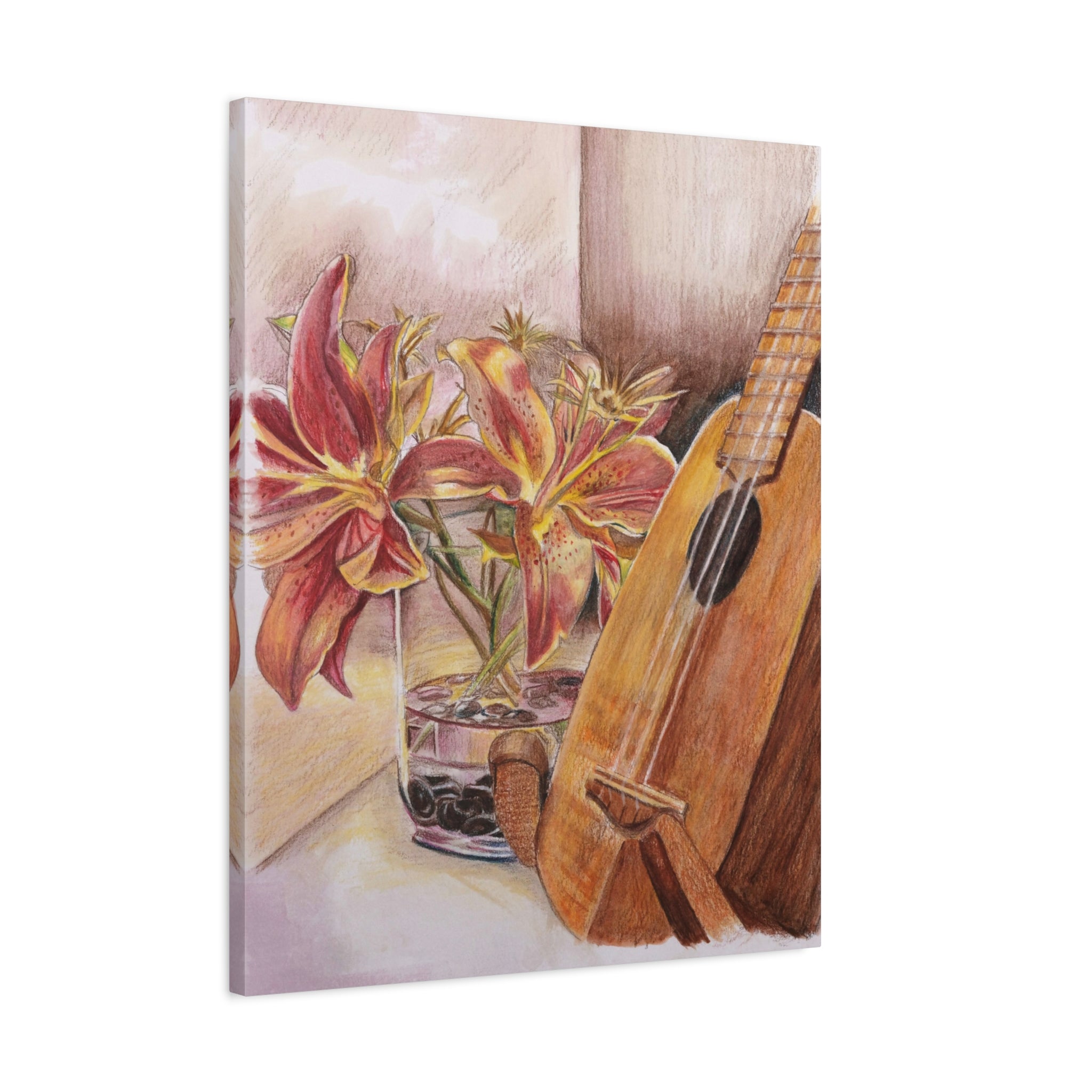 Ukulele and Lilies - Canvas Fine Art Print