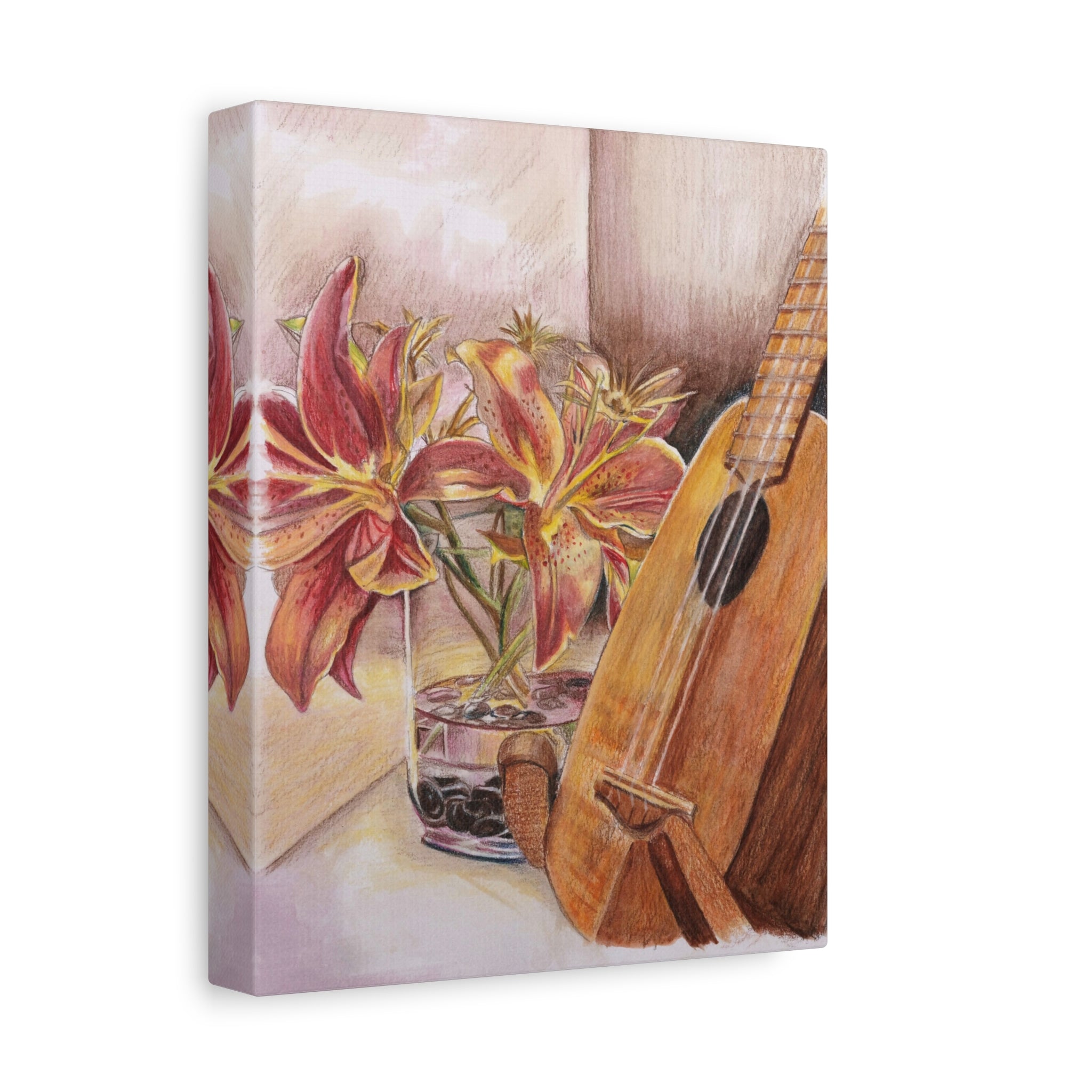 Ukulele and Lilies - Canvas Fine Art Print