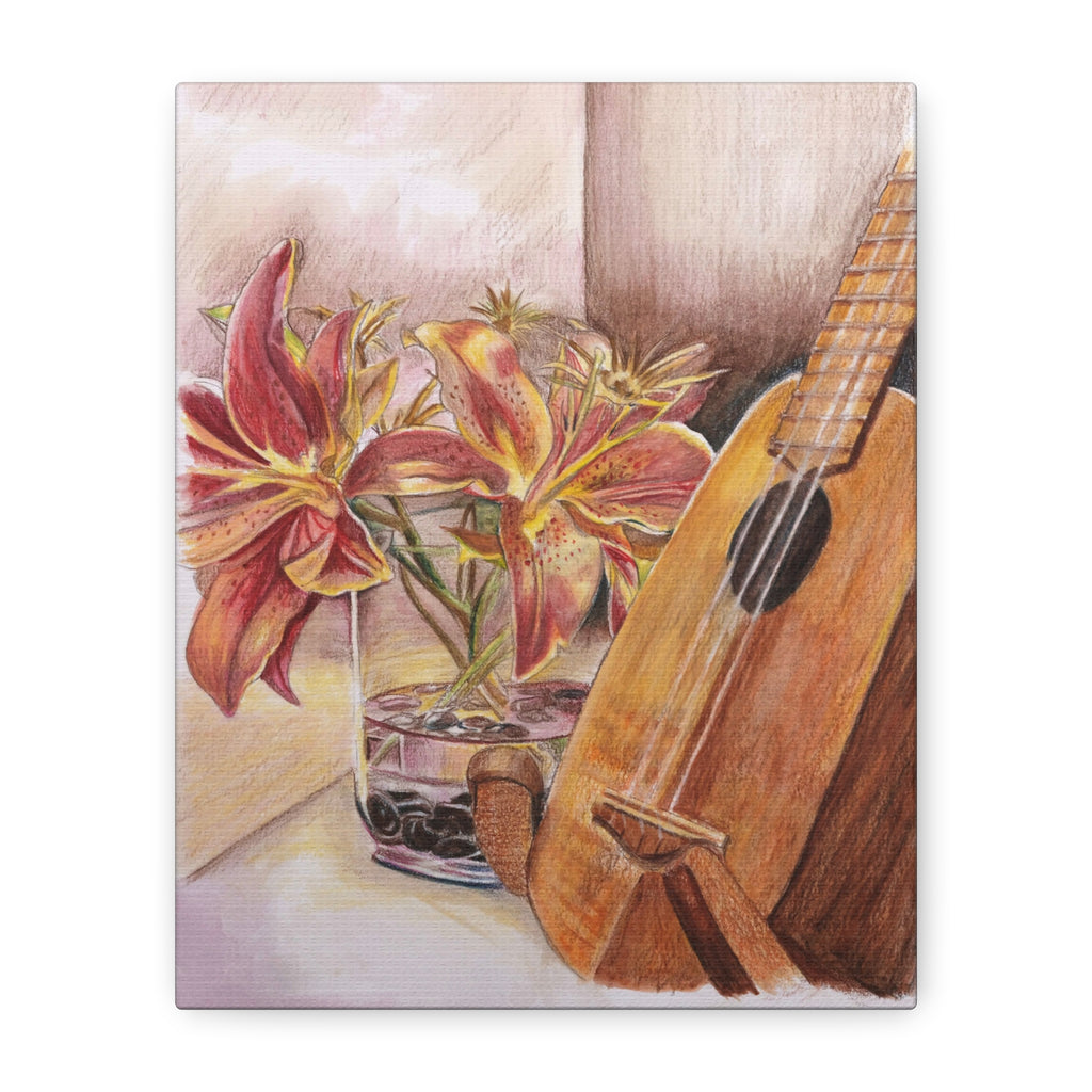 Ukulele and Lilies - Canvas Fine Art Print