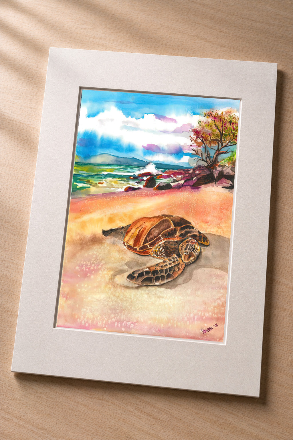 Honu on the Beach – Matted Fine Art Print