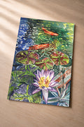Lily Pads and Koi – metal fine art print of koi fish and a lavender lotus in a Hawaiian pond by Patti Vrabel