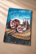 Pomegranate Still Life – metal fine art print of pomegranates and juice in colored pencil by Patti Vrabel