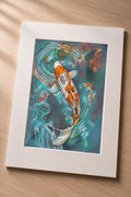 Ripples of Serenity – matted fine art print of a koi in teal water in pastel by Patti Vrabel