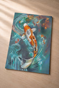Ripples of Serenity – metal fine art print of a koi in teal water in pastel by Patti Vrabel