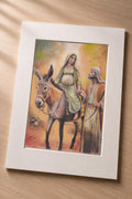 Sacred Journey – matted fine art print of Mary riding a donkey with Joseph in pastel by Patti Vrabel